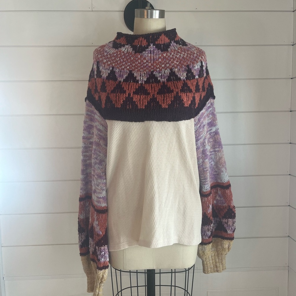 Anthropologie Purple and Cream Geometric Sweater